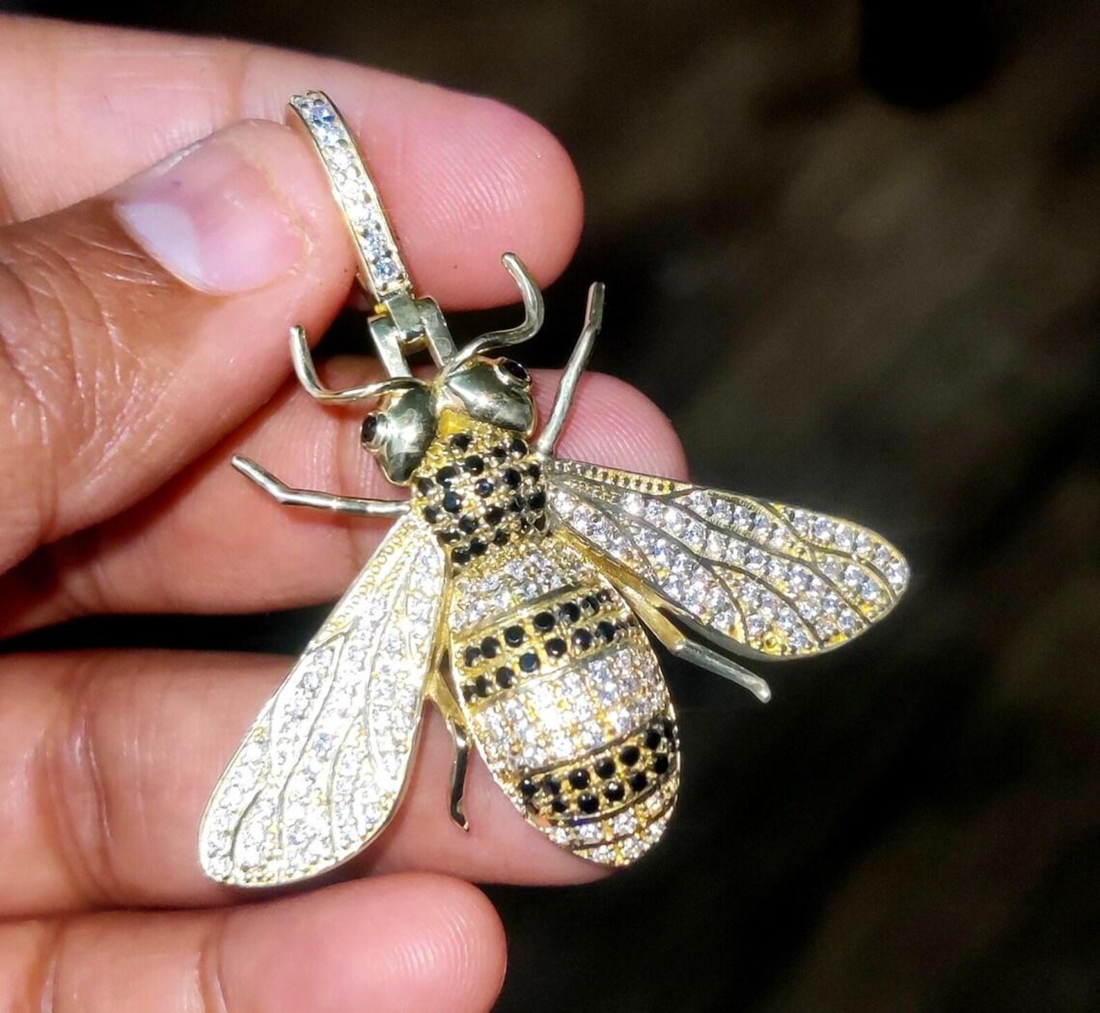 Honey Bee Pendant VVS1 Passing Moissanite 3Ct Round Cut 14K Yellow Gold Plated