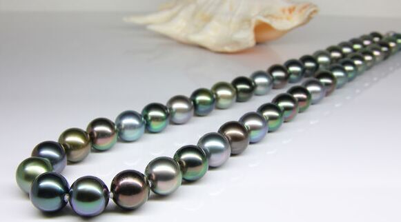 18″9-10MM NATURAL SOUTH SEA GENUINE BLACK MULTICOLOR ROUND PEARL NECKLACE