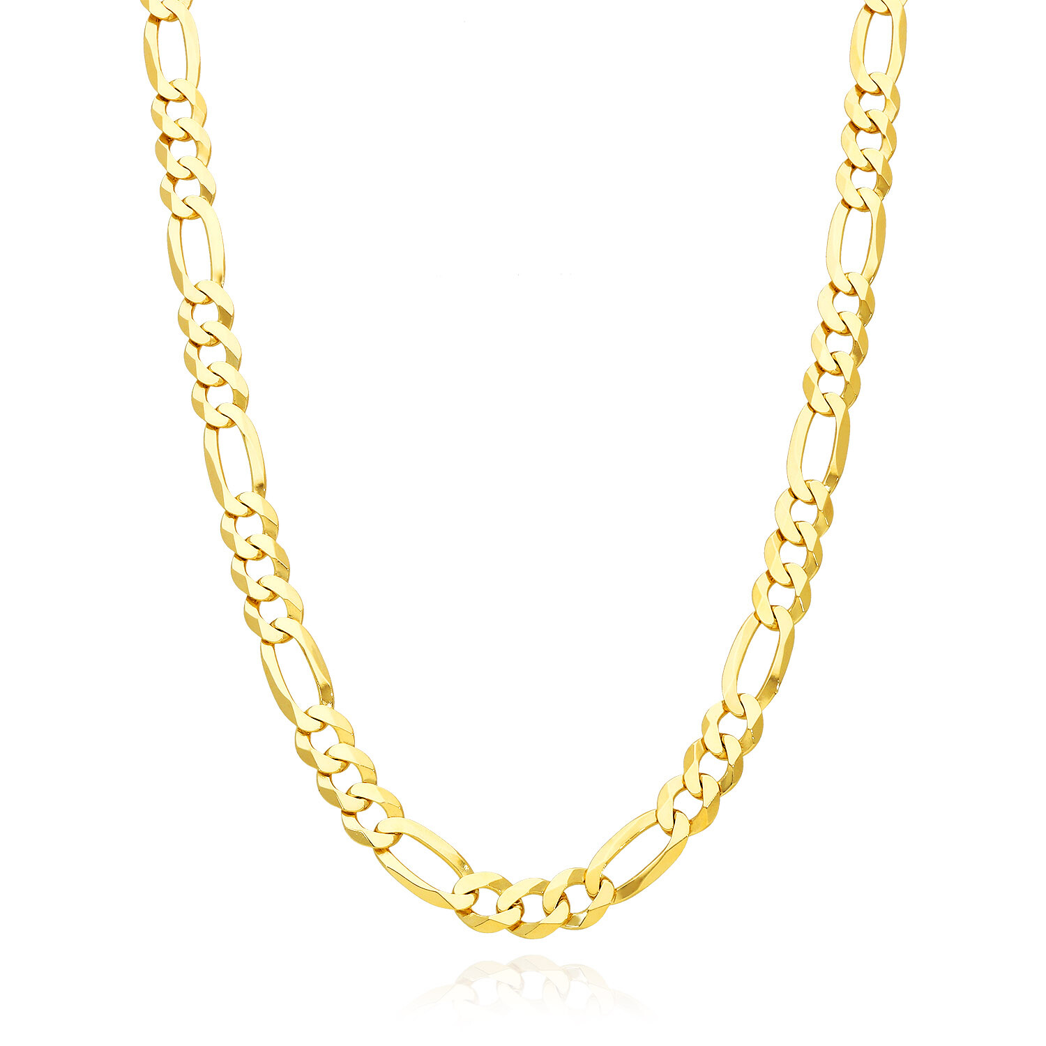 Solid 14K Yellow Gold Over Silver 7mm Figaro Chain Necklace 18″-24″