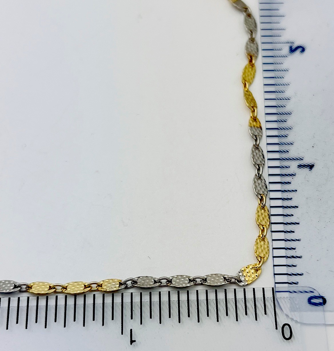 925 Italian Sterling Silver 2 Tone 4.3 Gram Textured Flat Oval Link Necklace 20”