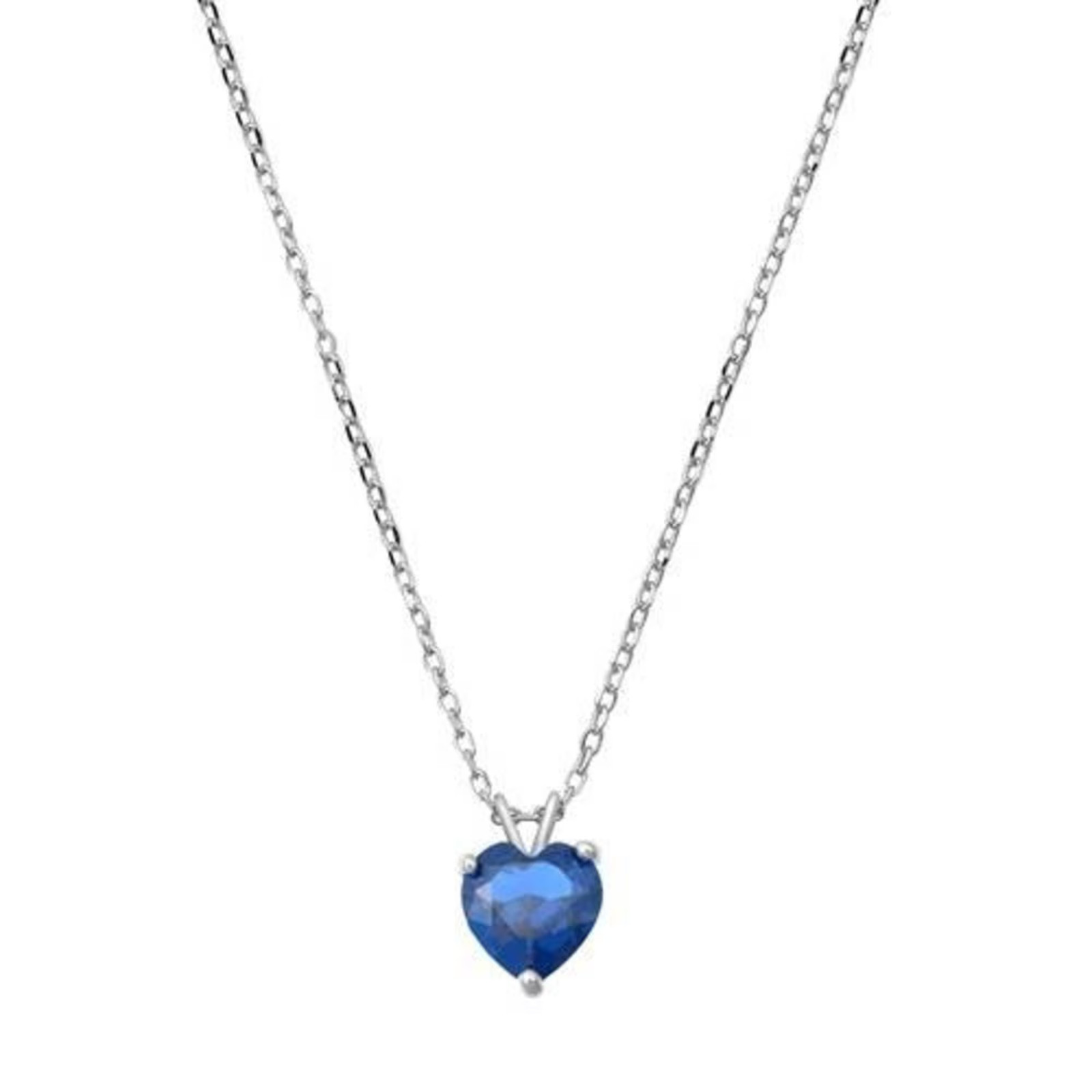 Genuine Sapphire Heart Solitaire Pendant Necklace in Solid Sterling Silver