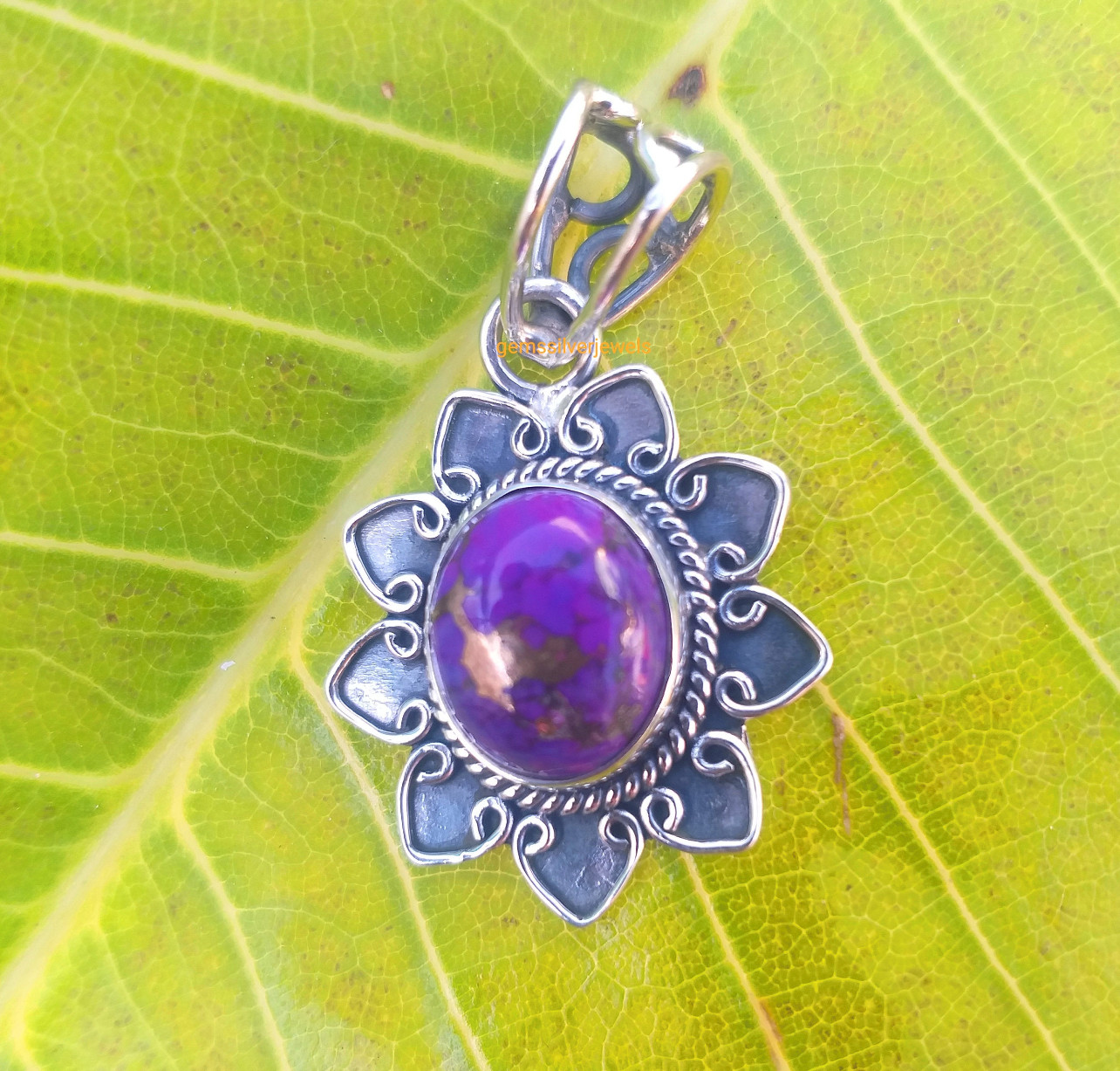 Purple Copper Turquoise Pendant 925 Sterling Silver Gemstone Pendant Pretty Gift