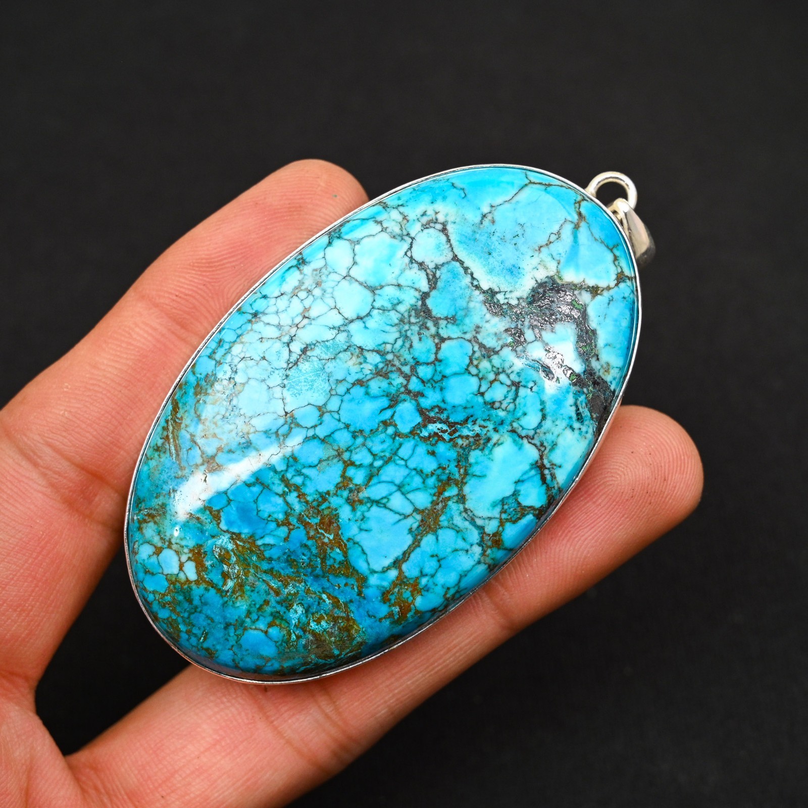 Tibetan Turquoise Gemstone 925 Sterling Silver Handmade Pendant Jewelry Gift For