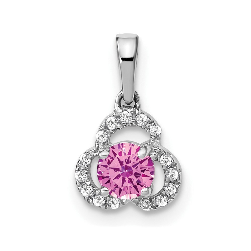 10k White Gold Created Pink Sapphire and Diamond Pendant 0.47g Gift for Her
