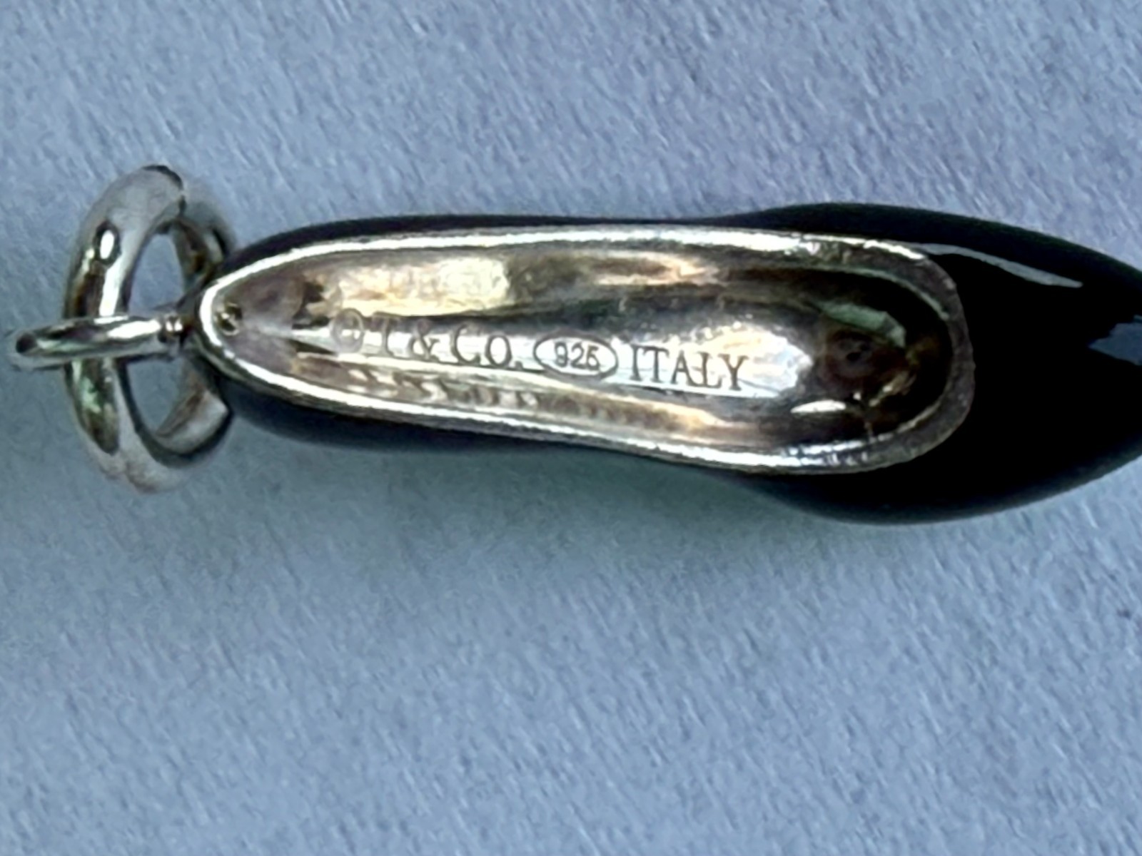 Tffany & Co. Stilleto Heel Shoe Blue Enamel Pendant Charm Sterling Silver