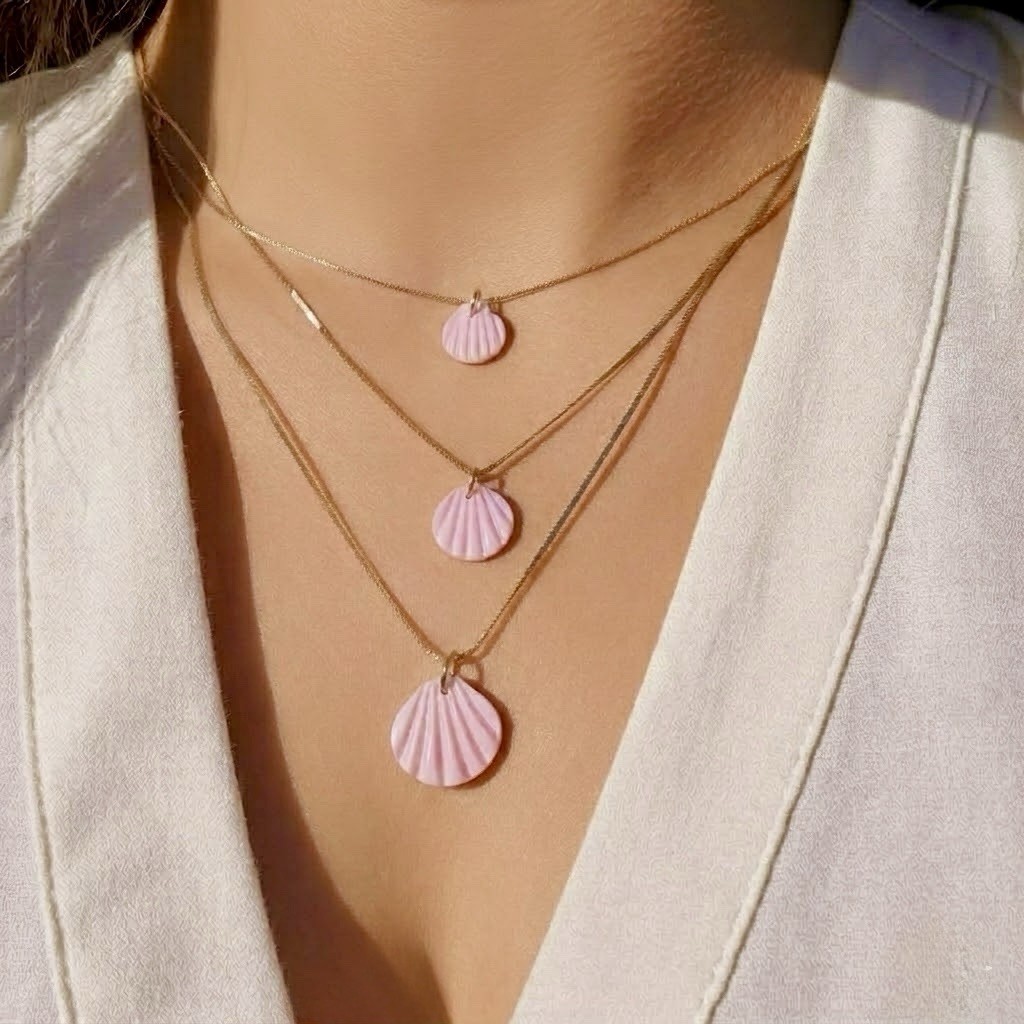 14k Solid Gold Shell Charm • Real Shell Necklace Pendant • Coastal Beach Jewelry