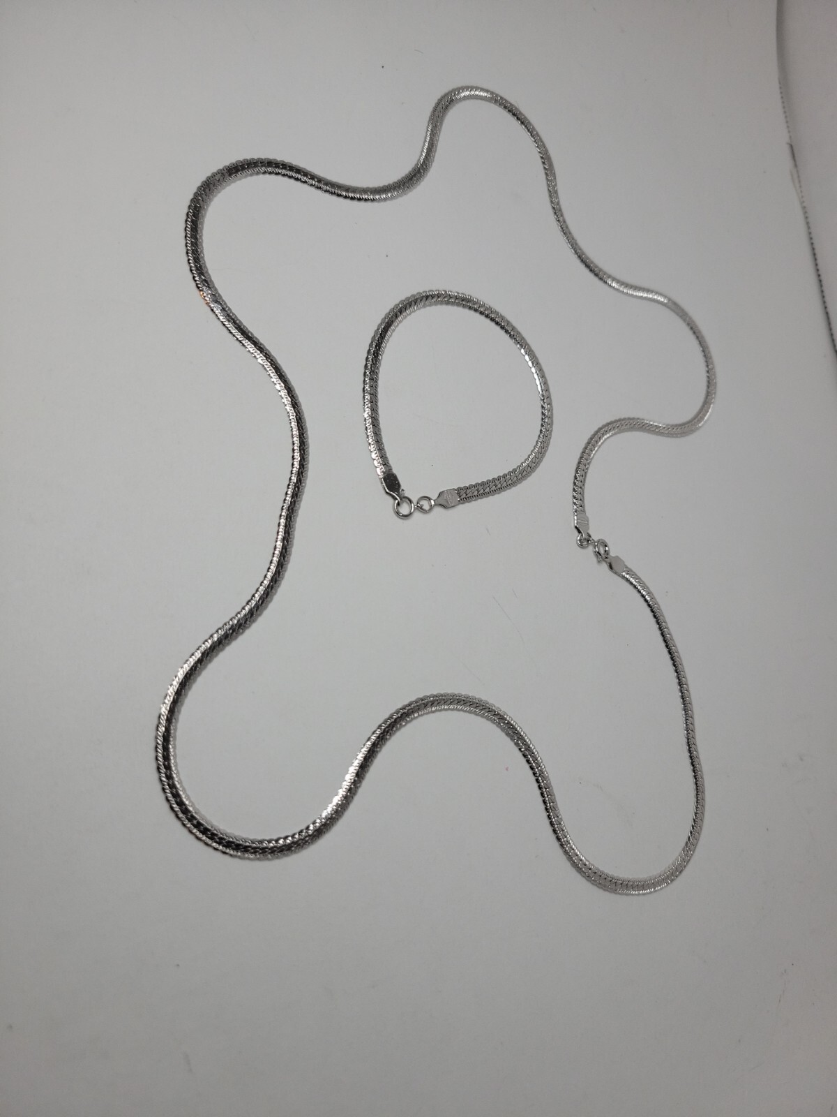 Sterling Silver Herringbone Matching 30″ Necklace & 7″ Bracelet 2 Pattern 25g