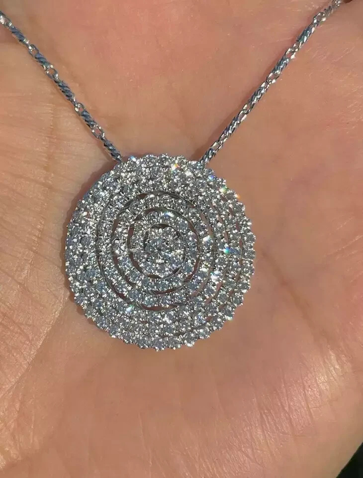 3Ct Round Cut VVS1 Diamond Cluster Circle Pendant 14K White Gold Over Free Chain