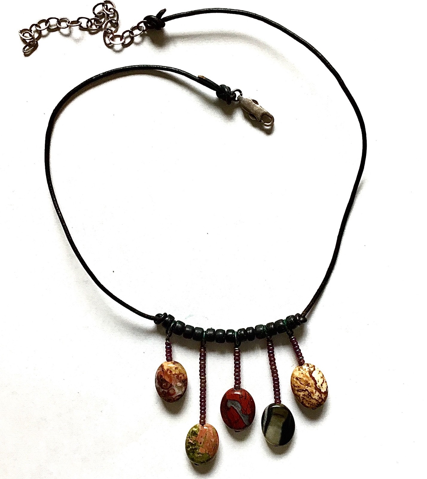 Jasper Dangle Necklace 16″ Sterling Silver