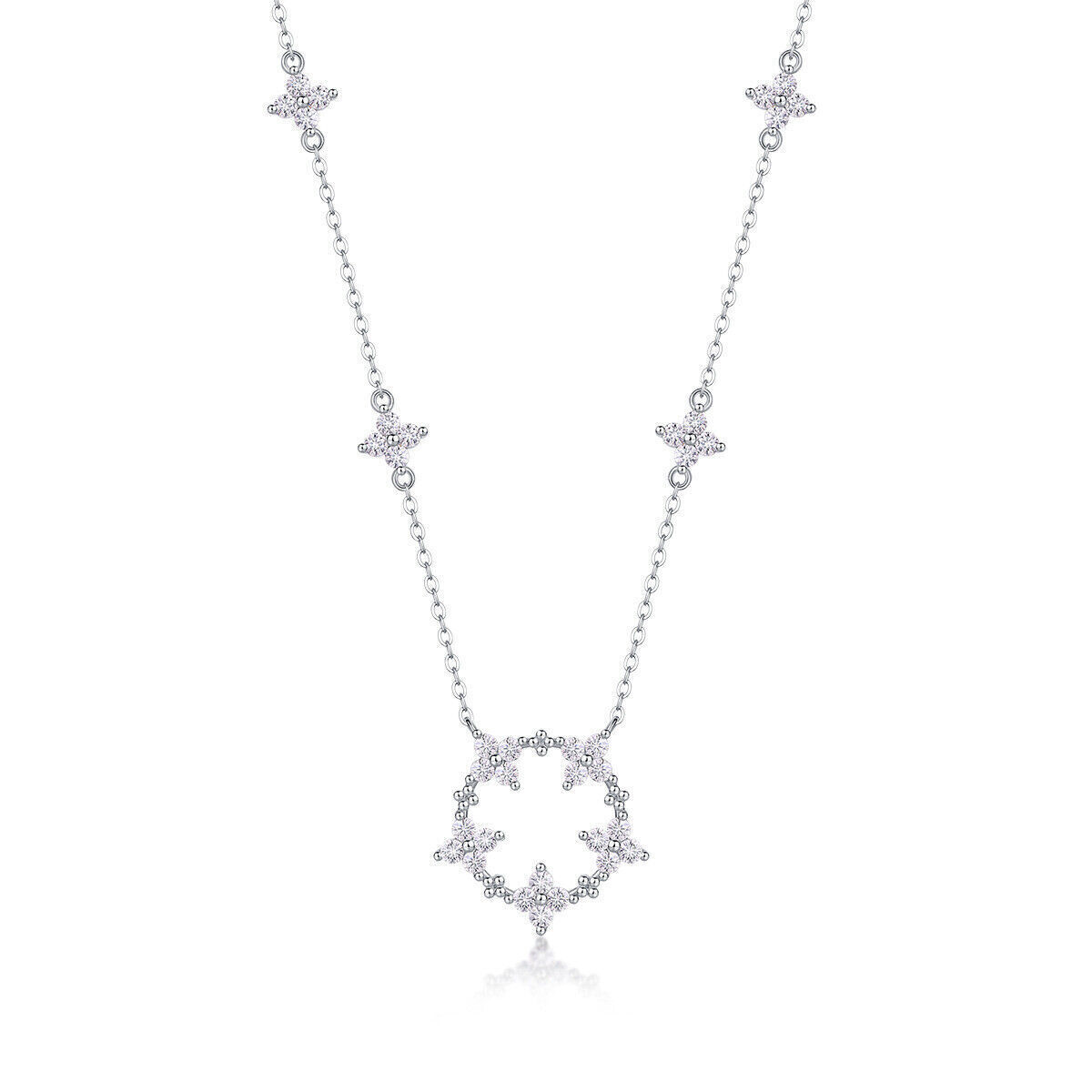 Round Cut VVS1 Moissanite 18” Women Pendant Chain Necklace 925 Sterling Silver