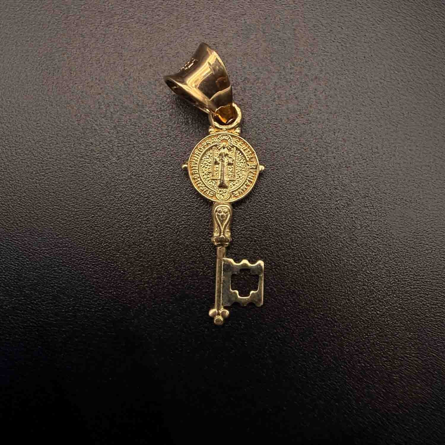 Solid 14K Gold Saint Benedict Key Pendant – Llave de San Benito Charm