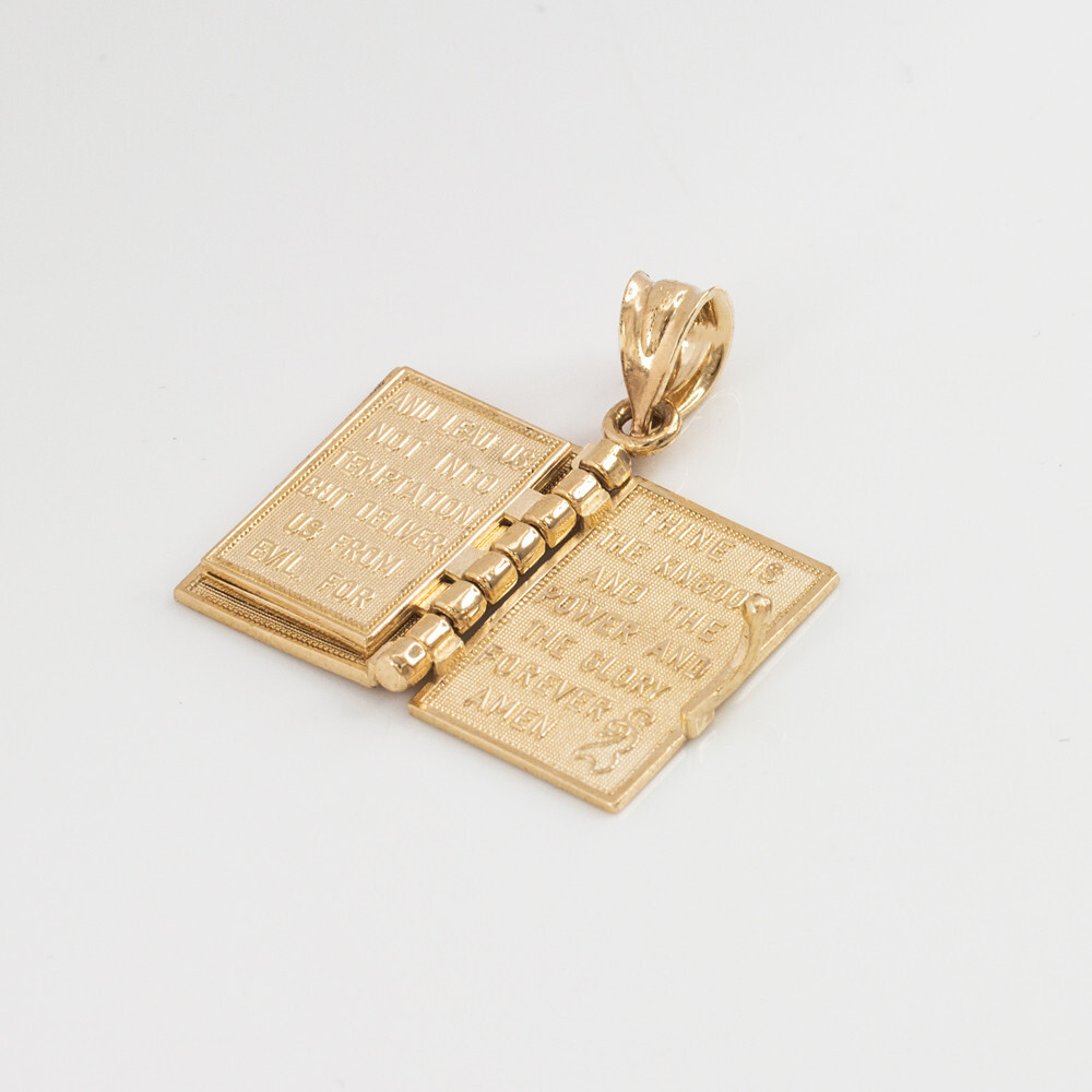 Gold 3D English Bible Pendant Necklace (Available in Yellow/Rose/White Gold)
