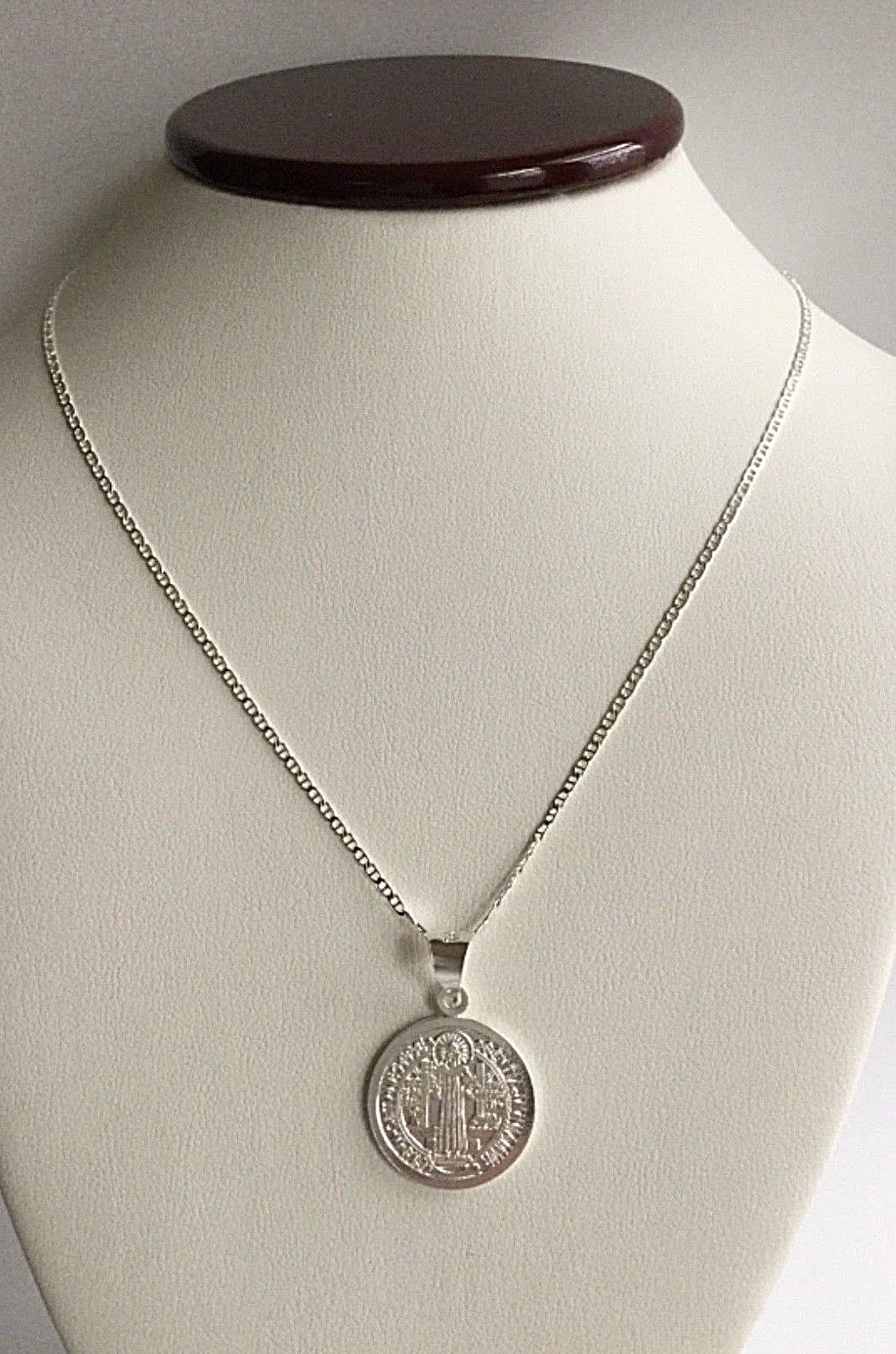 Solid 925 Sterling Silver 20mm Saint Benedict San Benito Pendant Necklace 22″ #2