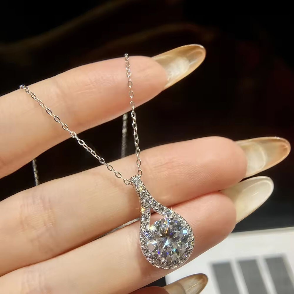 1.50 Ctw D/FL Real Moissanite 14K White Gold Over Round Solitaire Necklace 18″