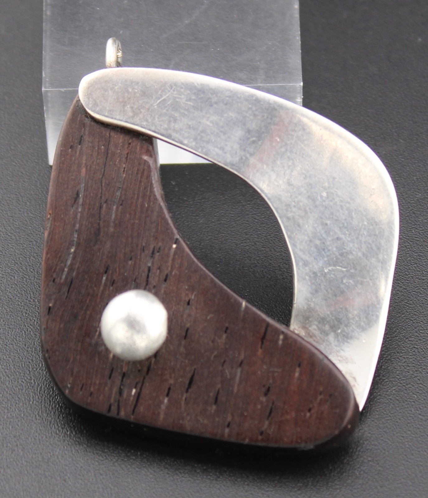 Paul Miller Mid Century Modern MCM Wood & Sterling Silver Pendant 2″