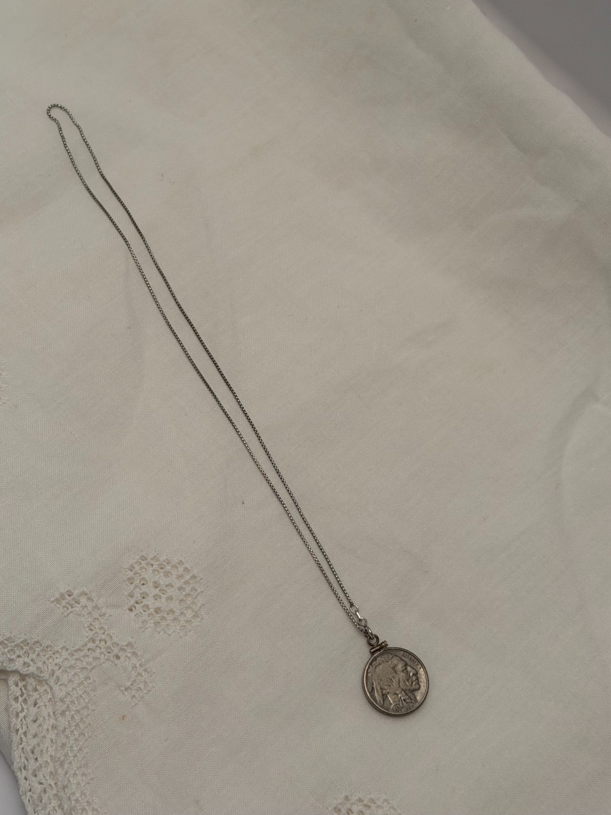 925 Italy Sterling Silver Chain 1934 Buffalo Nickel Coin Pendant Necklace 18″