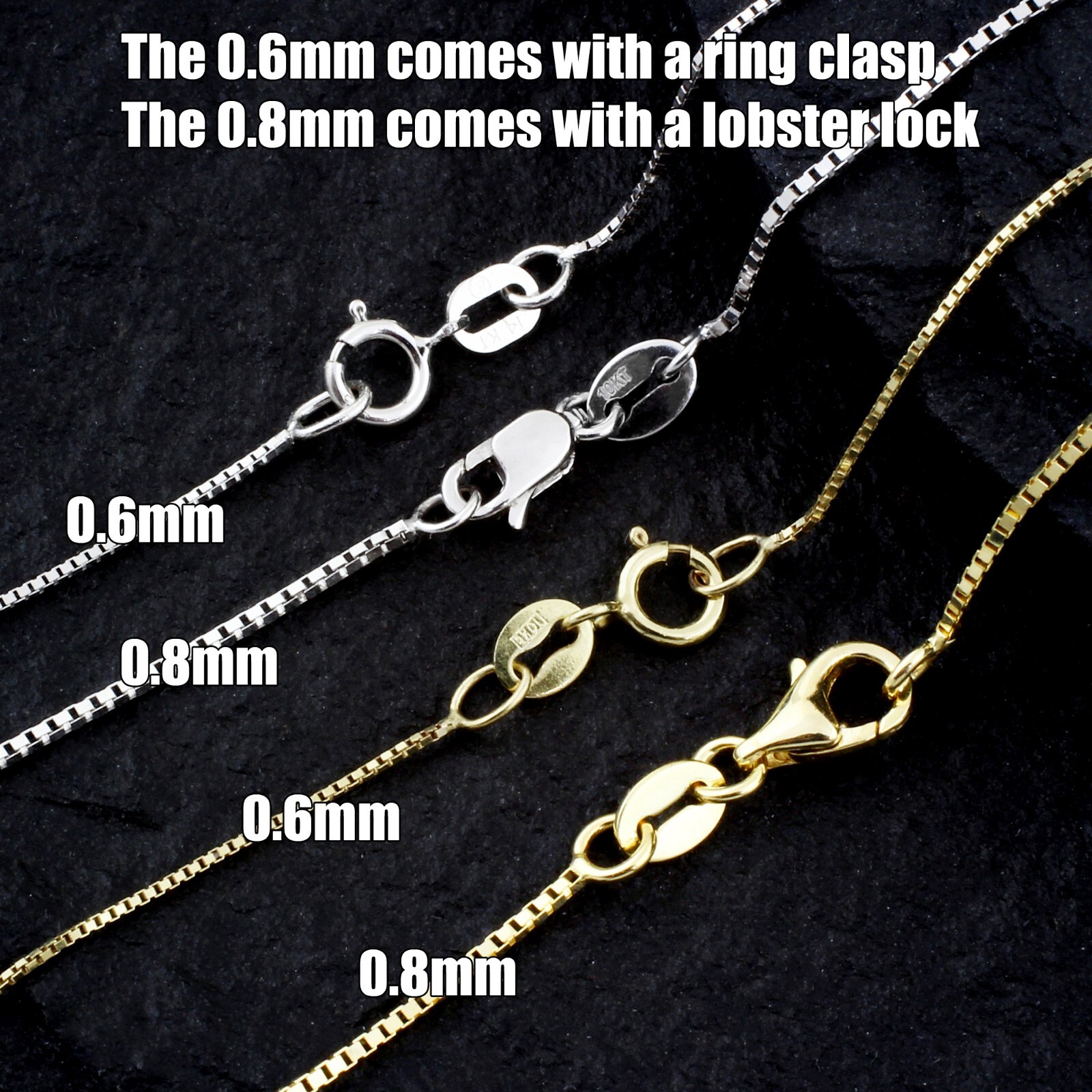 Guaranteed 10K or 14K Gold Box Chain Necklace Two Sizes – All Lengths