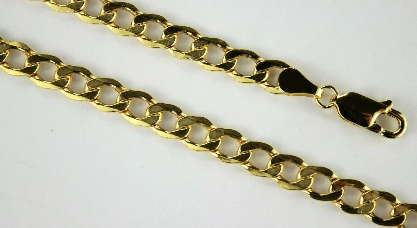 10K Yellow Gold Curb Cuban Chain Link Pendant Necklace 2mm ~ 7mm 16″~30″