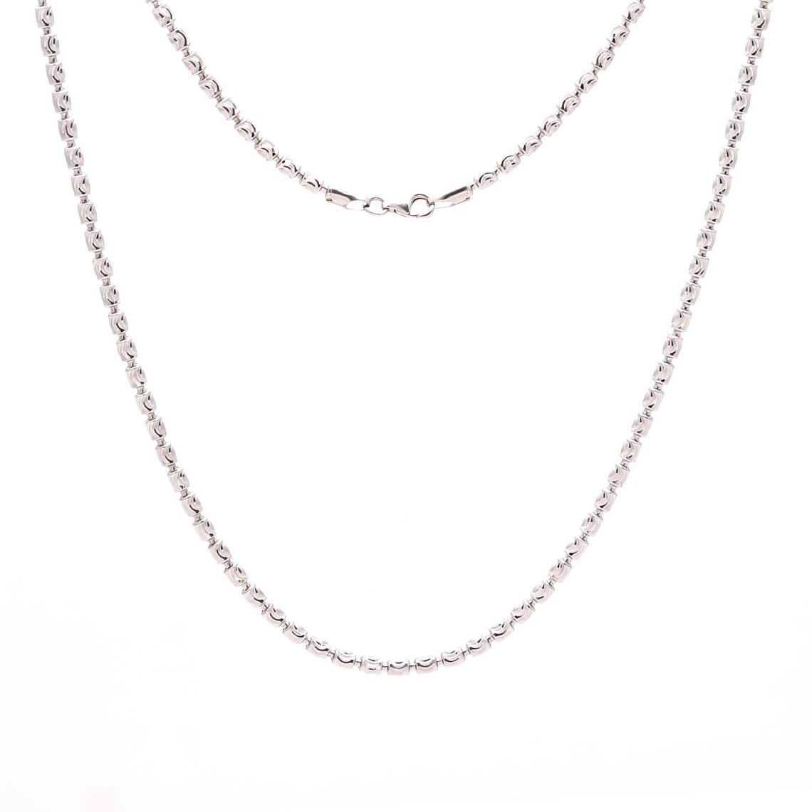 925 Sterling Silver Italian Barrel Moon Cut Station Chain Necklace Italian