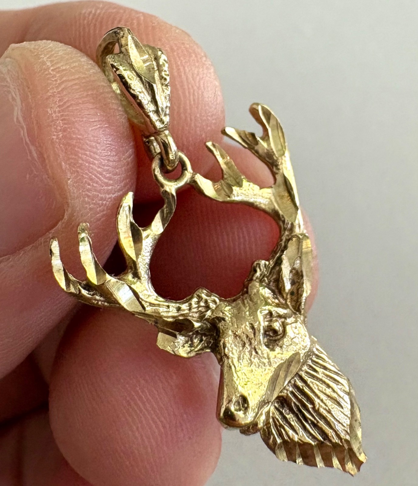 Solid 10k Yellow Gold Polished Deer Head Charm Necklace Pendant 2.65 Gram 1.5”