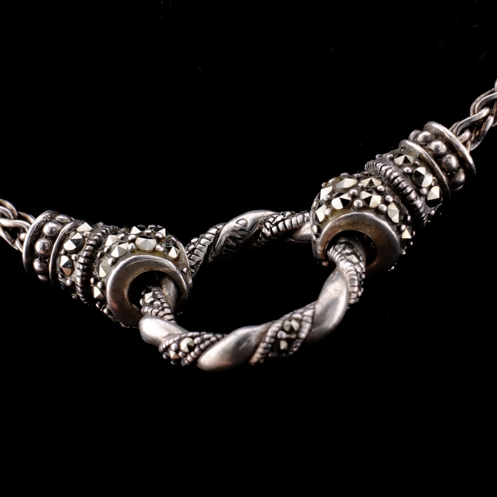 925 Sterling Silver Wheat Chain Necklace Designer Style Marcasite Ring 16” 15g