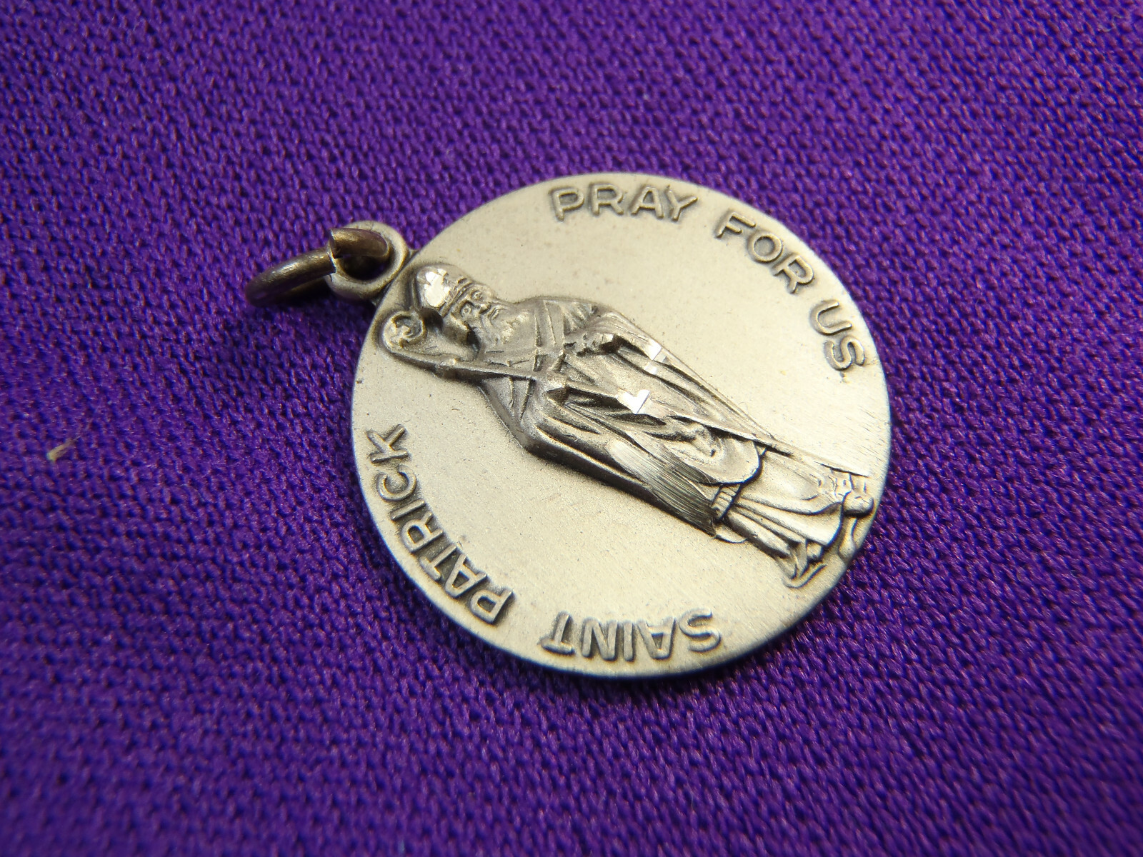 Sterling Silver Old Stock Saint Patrick Religious Pendant Pray For Us