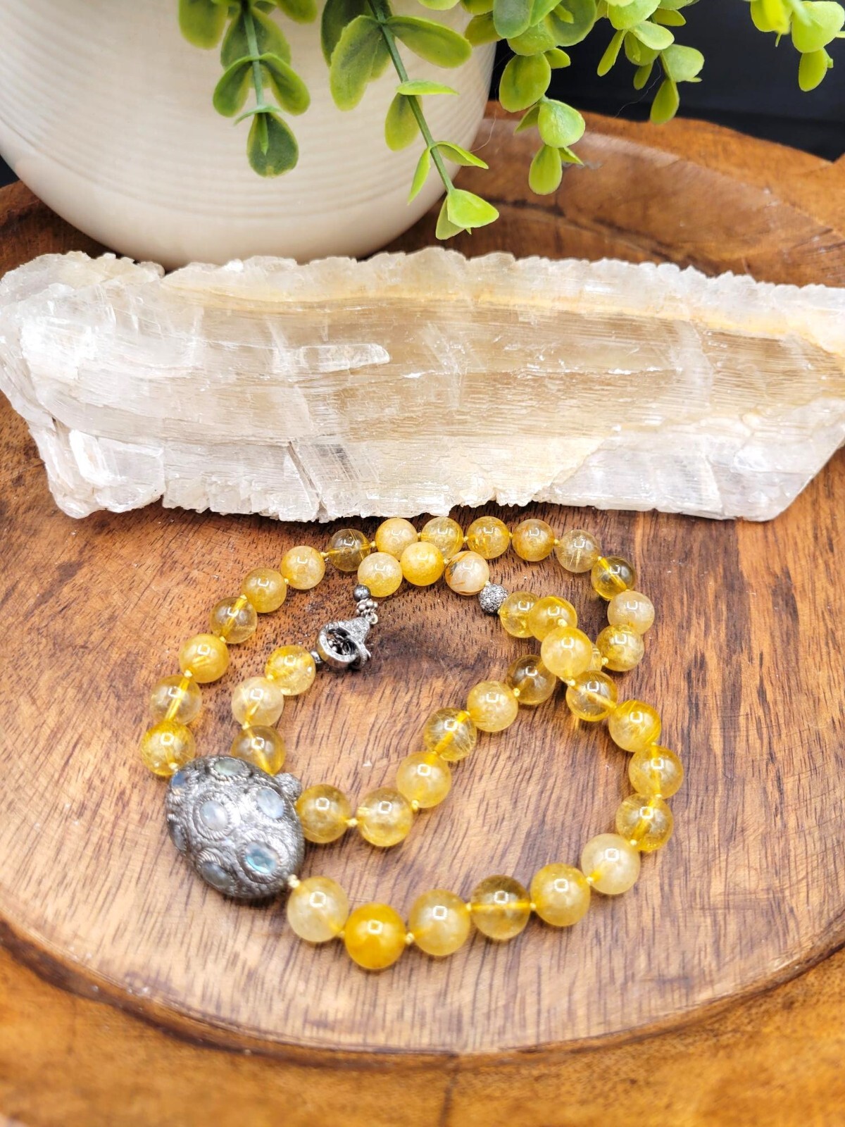 Citrine Beaded Necklace with Labradorite Pave Diamond Accent Bead