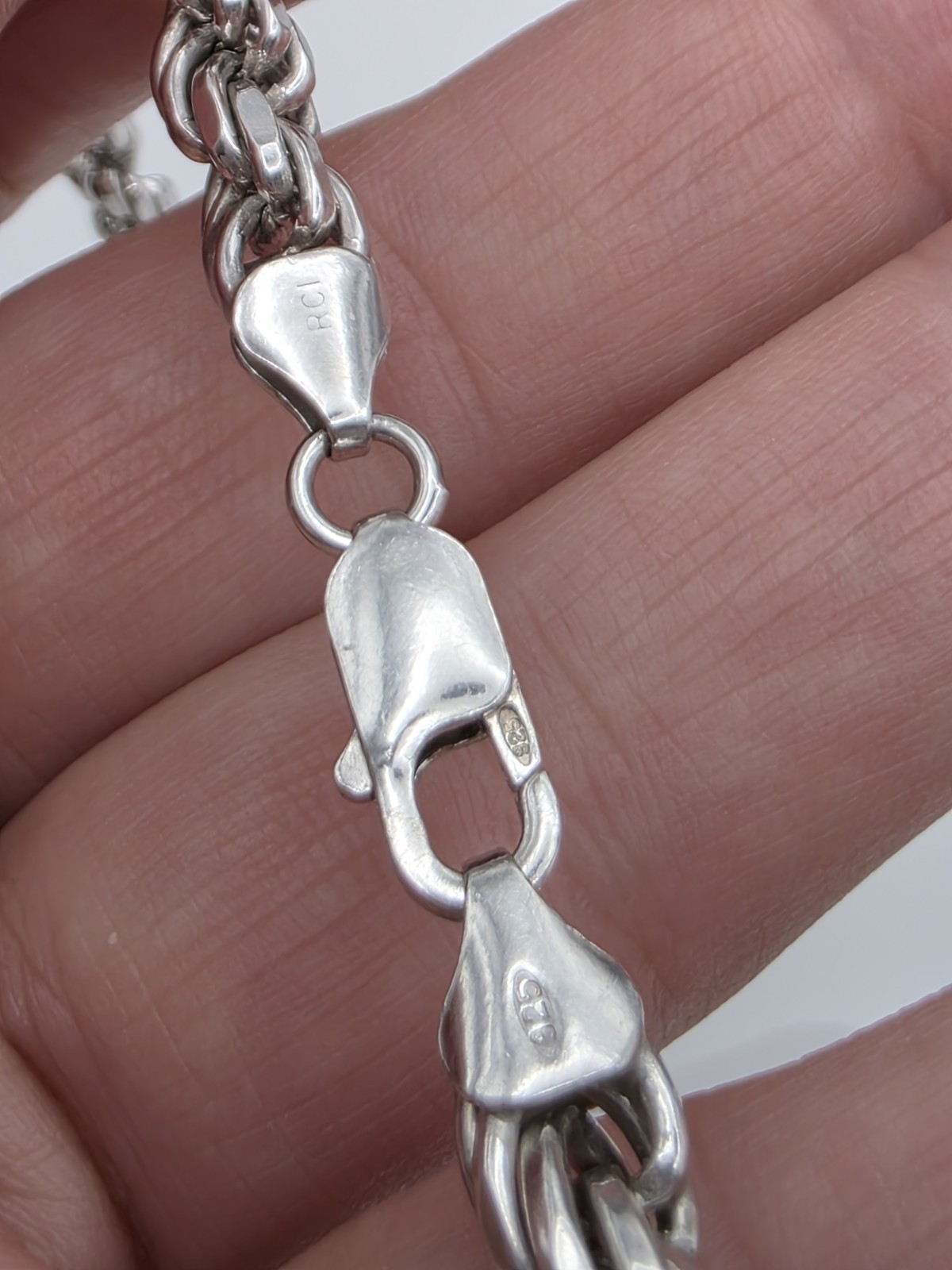 925 Sterling Silver Twisted Rope Chain Rhodium Plated Anti Tarnish 24” Inch 7MM