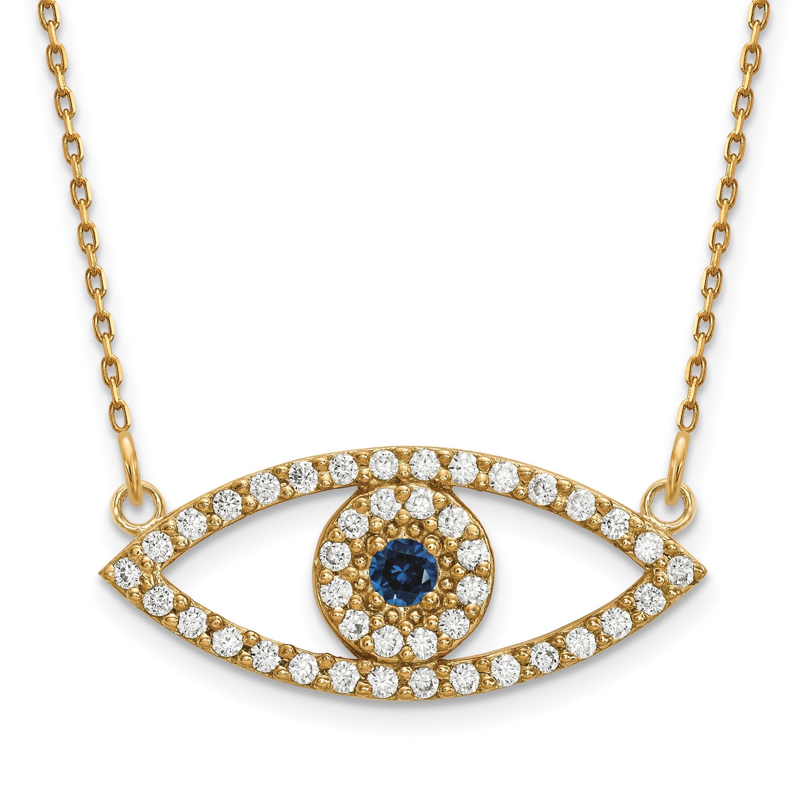 14K Polished 1/2 carat Diamond and Sapphire Medium Evil Eye 18 inch Necklace Cha