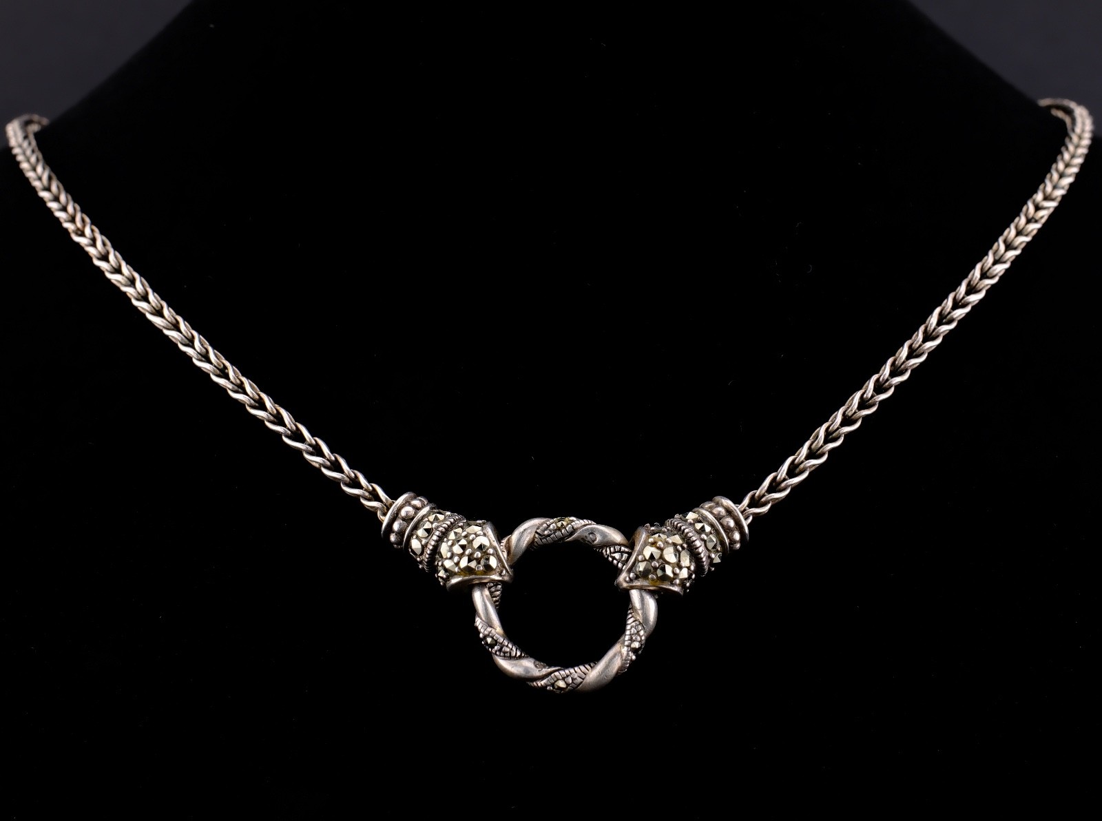 925 Sterling Silver Wheat Chain Necklace Designer Style Marcasite Ring 16” 15g