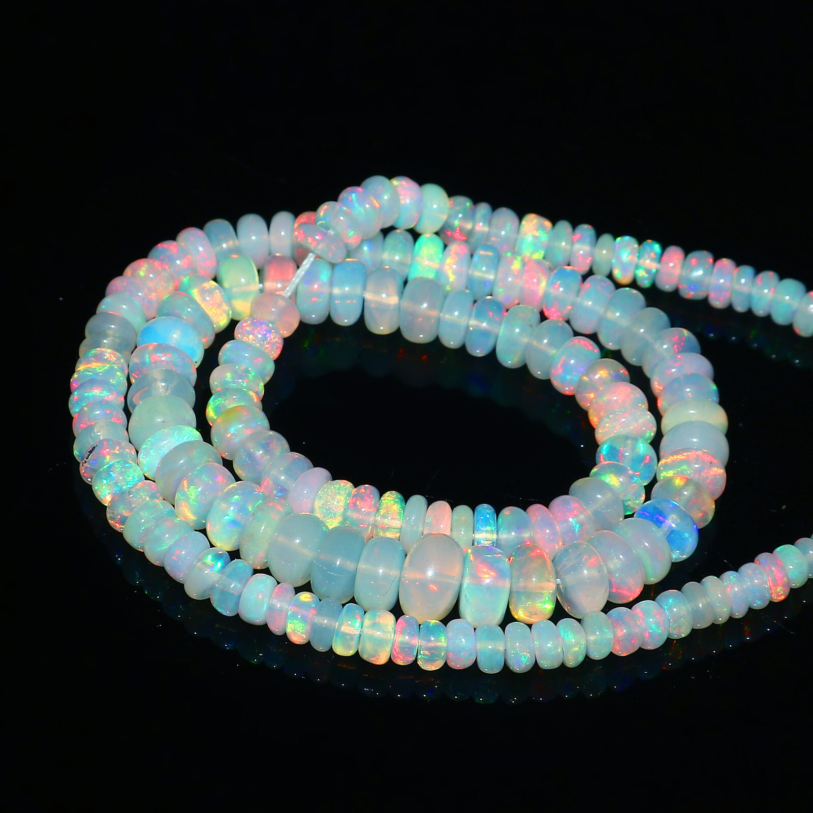 Natural Ethiopian Fire Opal Rondelle Beaded Gemstone 3 Strand Necklace 16 Inches