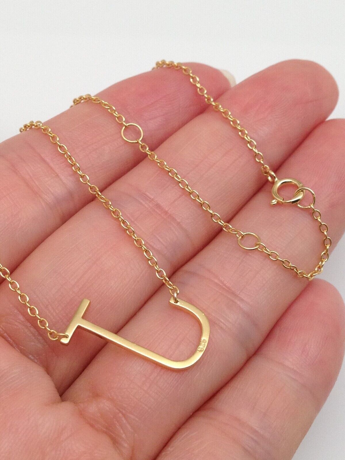 925 Sterling Silver Sideways Initial Letter J Pendant Necklace Gold 16mm Women
