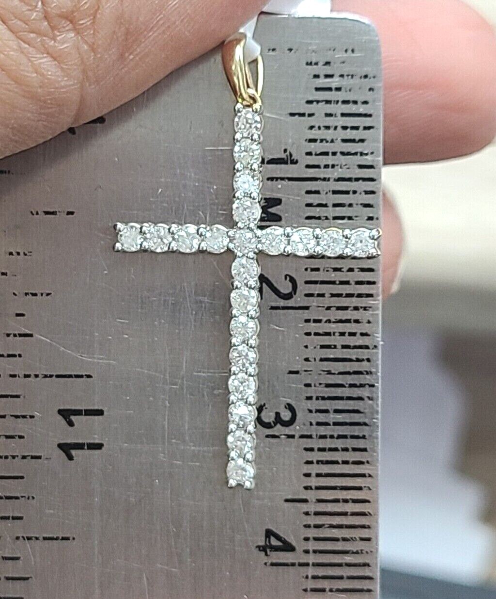Deal! 0.75CTW GENUINE DIAMOND CLUSTER CROSS PENDANT CHARM IN 14K GOLD 34MM