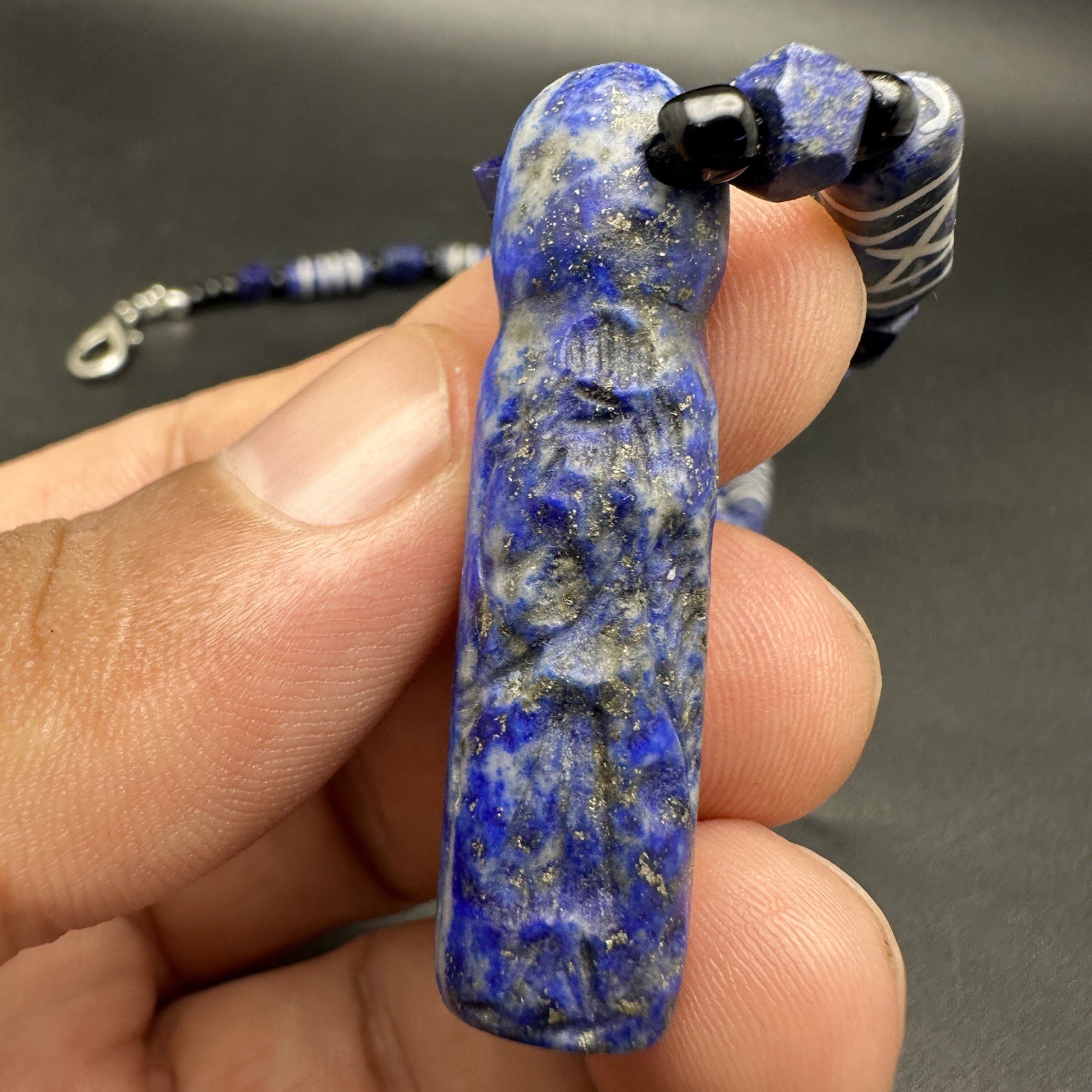 Vintage Rare Natural Lapis Lazuli Beads And Pendant Necklace Rare