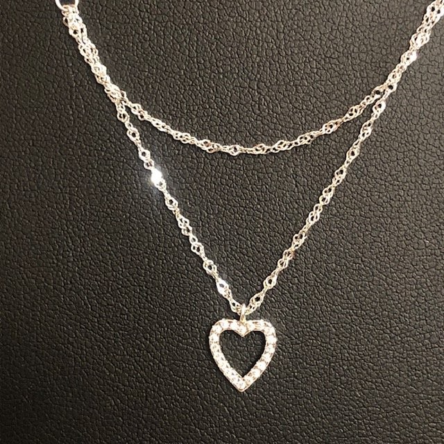 B1679 Sterling Silver 925 Layered Heart Pendant Necklace Cz 18″ dainty
