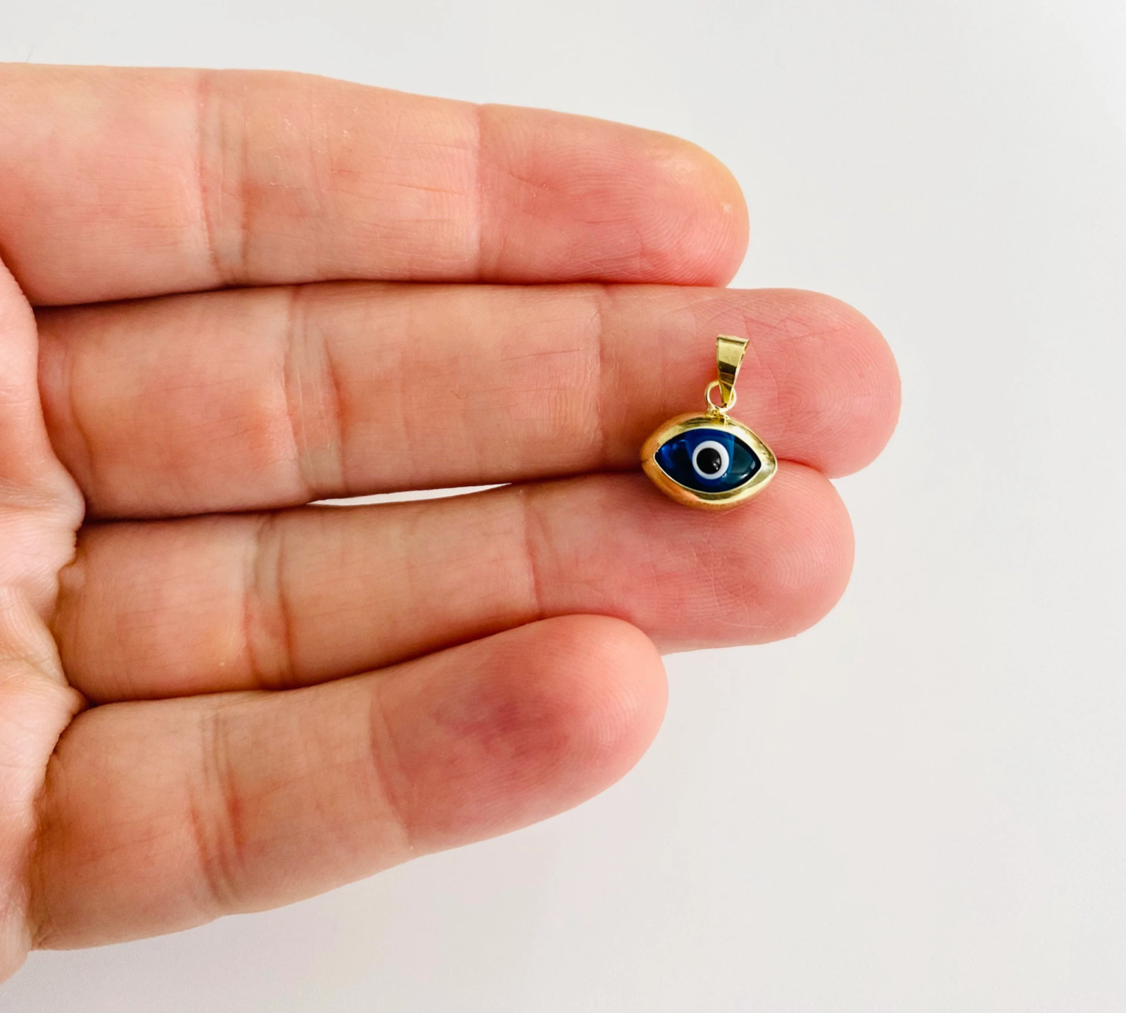 14k Solid gold 15mm / 0.59″ blue murano glass evil eye pendant, 14k gold – PT452