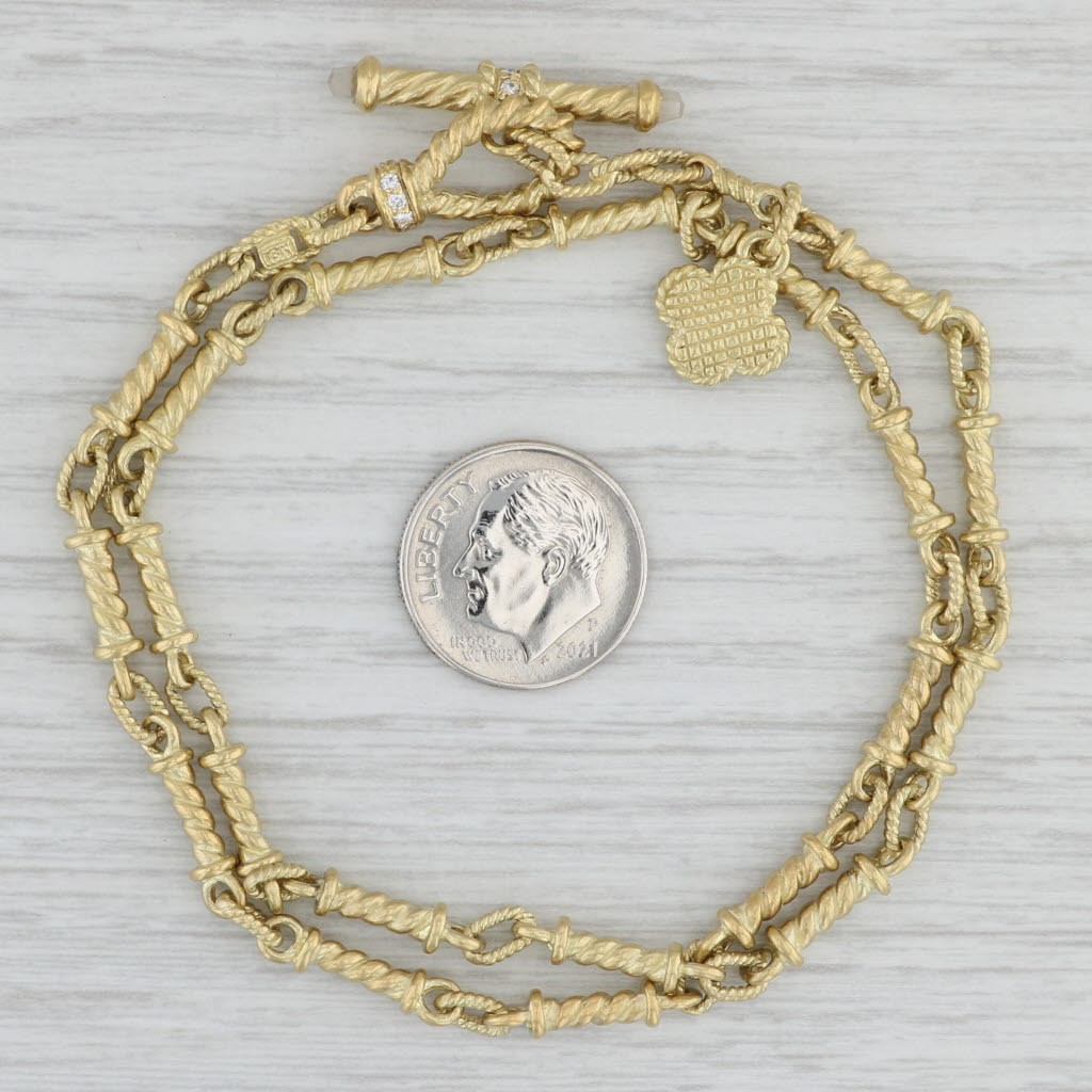 Judith Ripka 0.25ctw Diamond Flower Bar Link Necklace 18k Yellow Gold 15.5″
