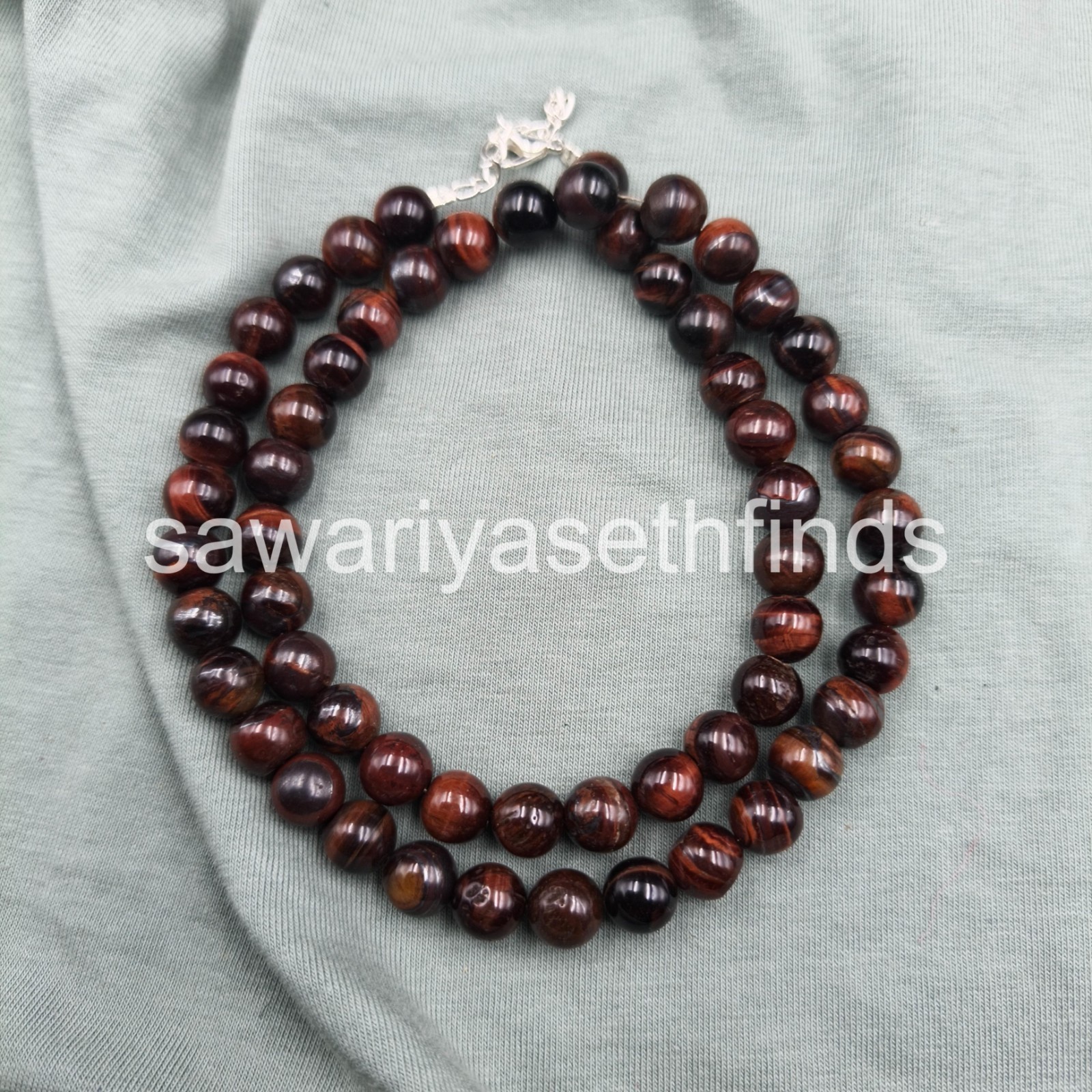 Red Tiger Eye 8mm Smooth Round Necklace, Sterling Silver Clasp, Bold Statement
