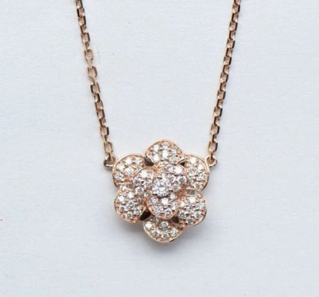0.50Ct Lab Created Diamond Flower Pendant 14k Rose Gold Plated 18” Chain