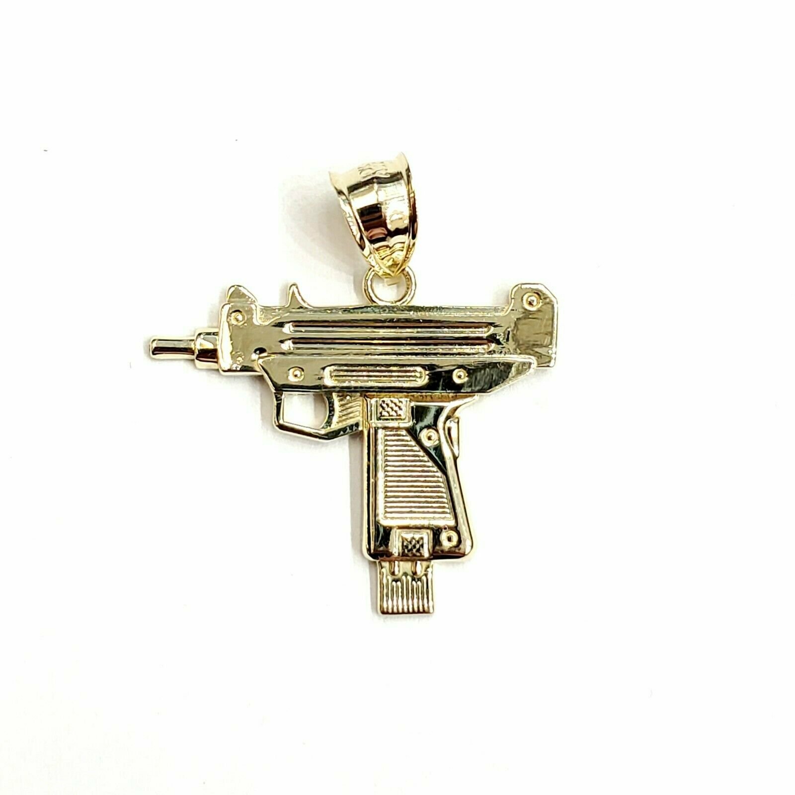10k yellow Gold solid Uzi machine gun Pendant charm gift male fine jewelry 2.2g