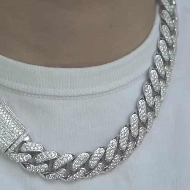 16 MM Brilliant Lab Created Diamond Men’s Miami Cuban Link Chain 22 Inch