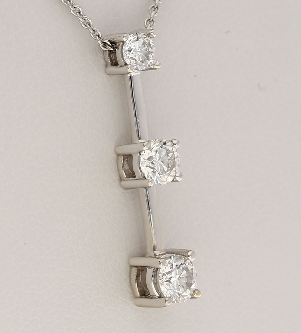 Diamond Past Present Future Pendant Necklace .77CT 14K WG 16” Chain