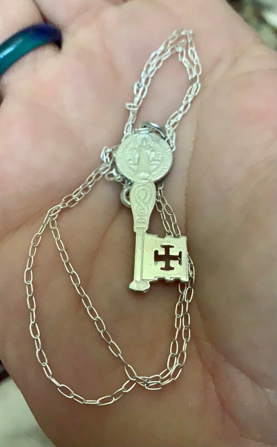 Saint Benedict Key silver pendant 925 with 50 cm sterling silver necklace
