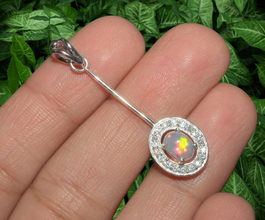 Natural Ethiopian opal pendant with sterling silver valentine gift for her 40 mm