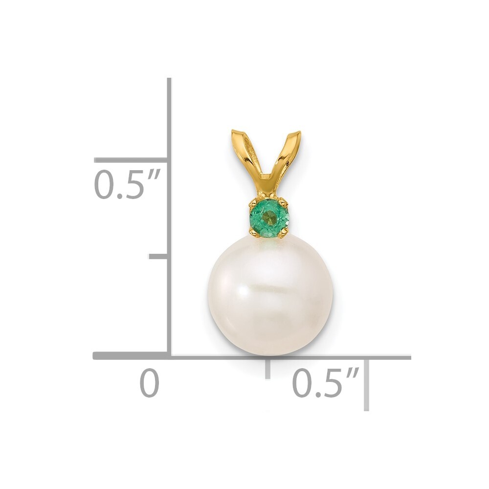 14k Yellow Gold 14k8-8.5mm White Freshwater Cultured Pearl & Emerald Pendant