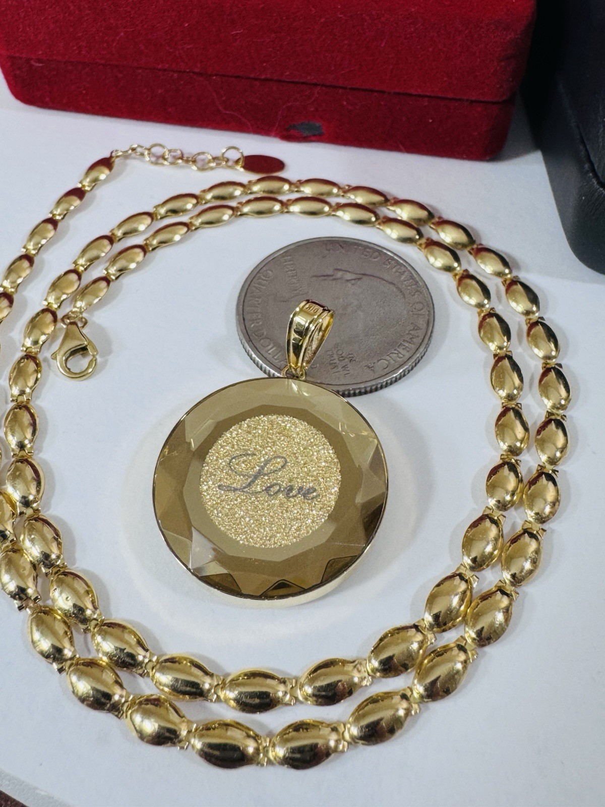 K18 Japan Gold Round Love Pendant Necklace 17/17.5” Long 16.3g 4mm
