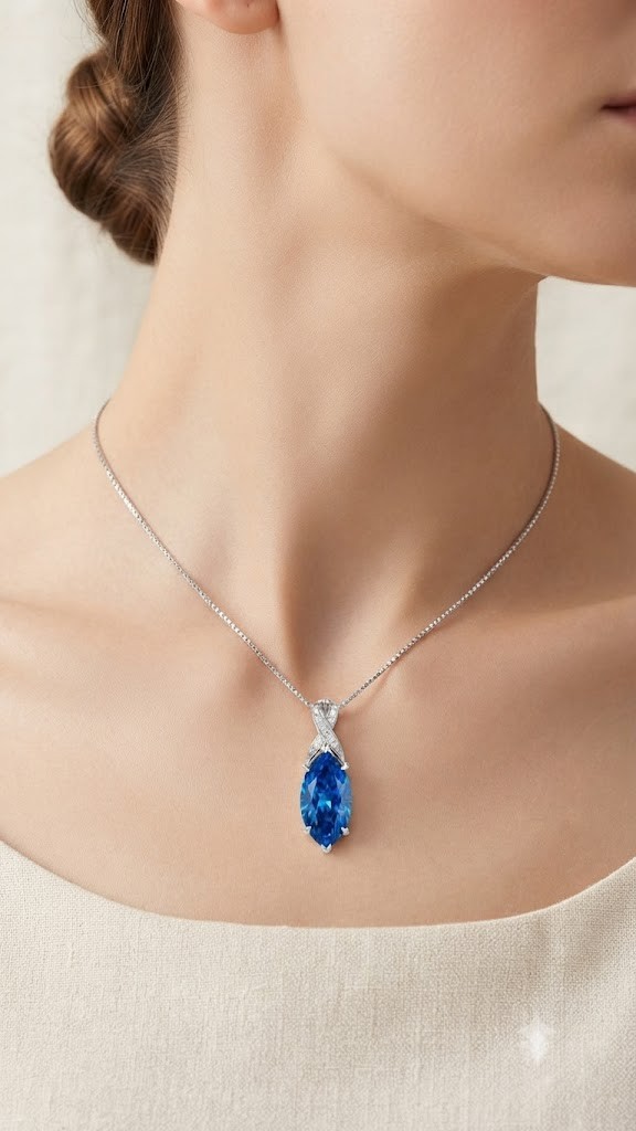 HUGE 22 Ct Certified Azure Blue Diamond Pendant Necklace-FREE Diamond Studs