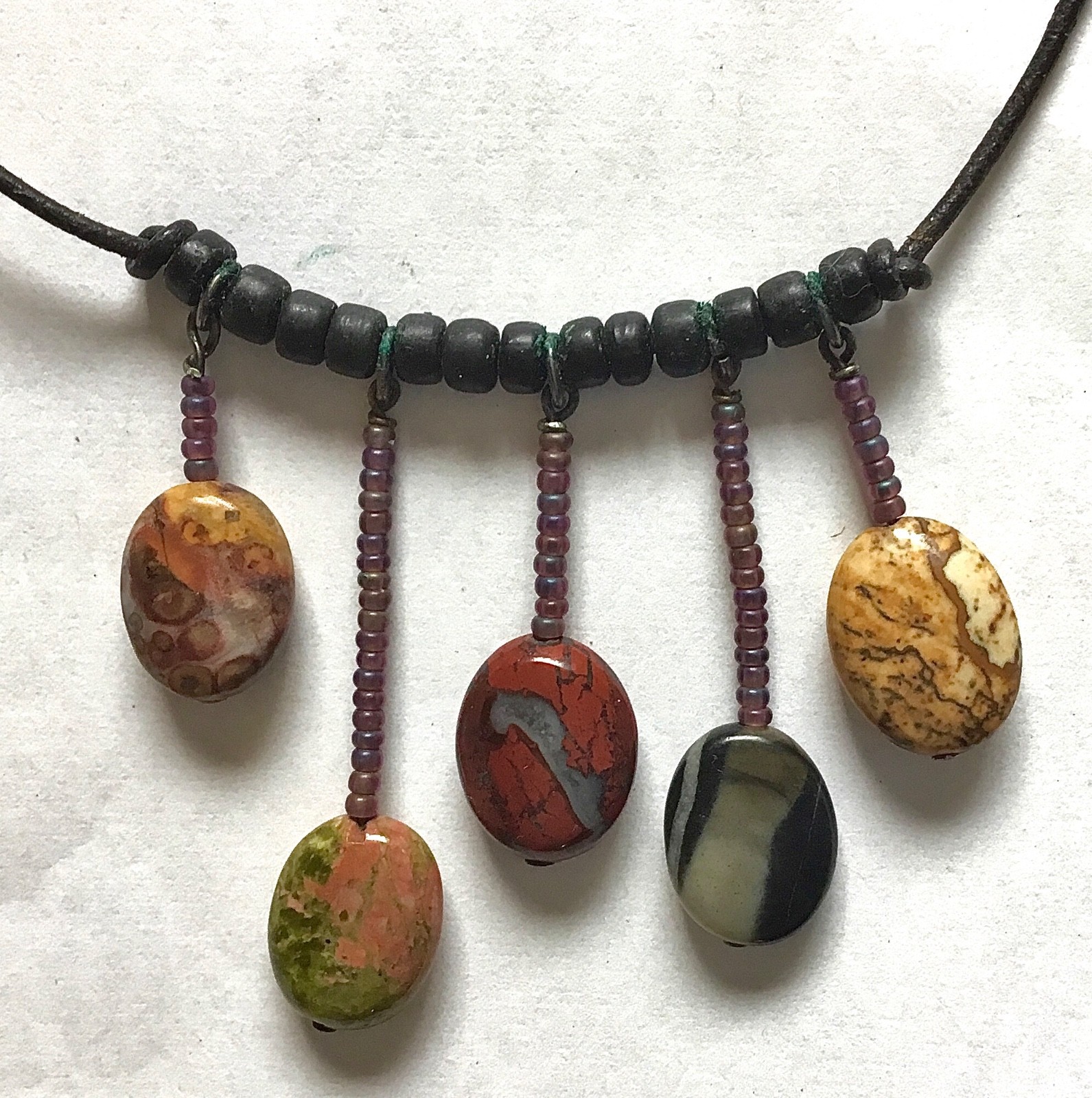 Jasper Dangle Necklace 16″ Sterling Silver