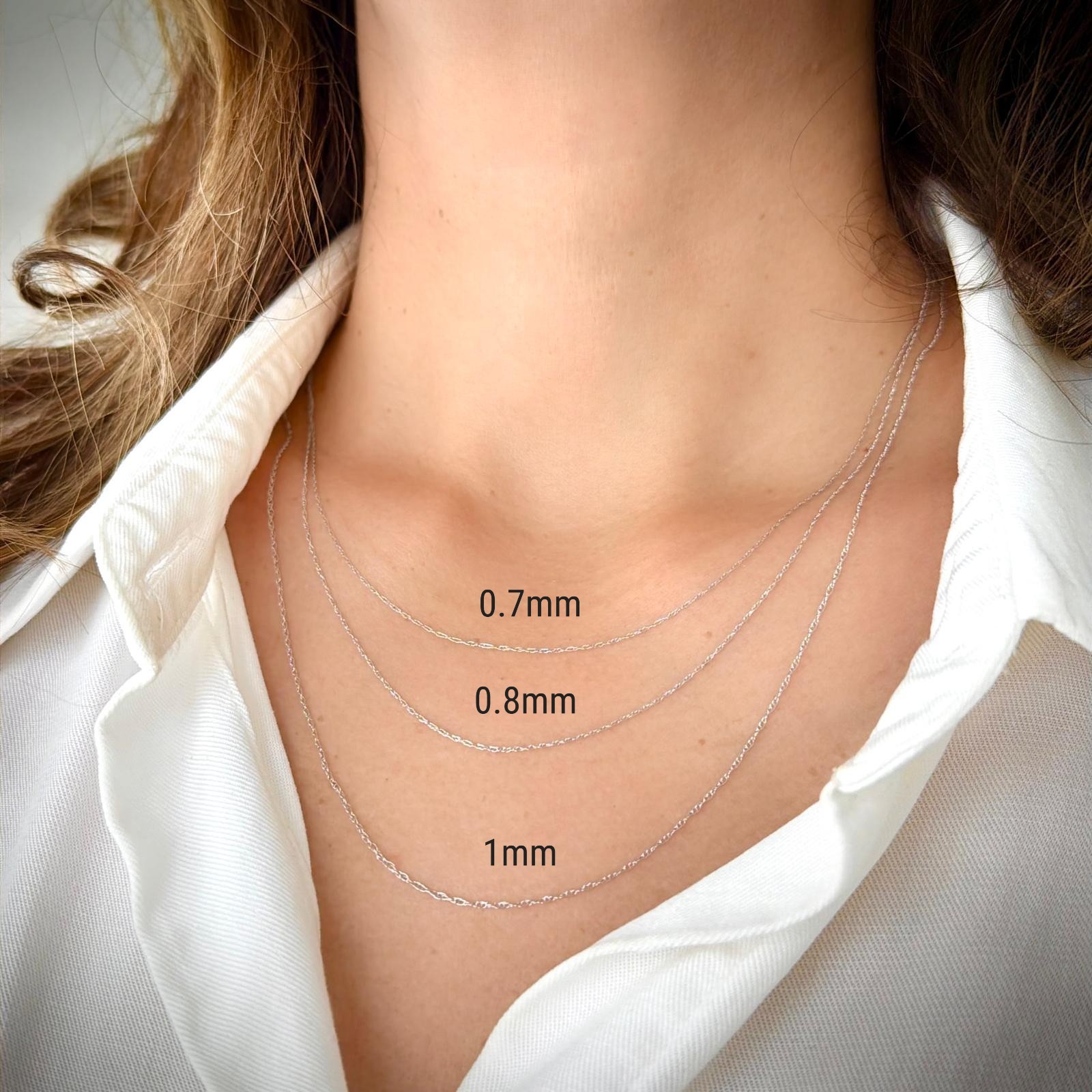 Twisted Rope Chain Real 14K Solid Gold 0.7-1.2mm Thin Minimalist Link Necklace