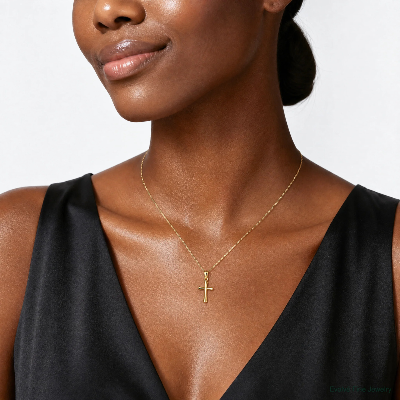 10K / 14K Yellow Gold Polished Beveled Cross W/ Round Tips Charm